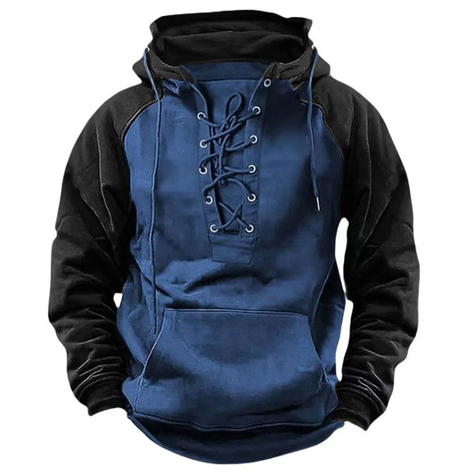 TACTYLON Men’s Retro Lace-Up Hoodie – Vintage Casual Pullover Sweatshirt