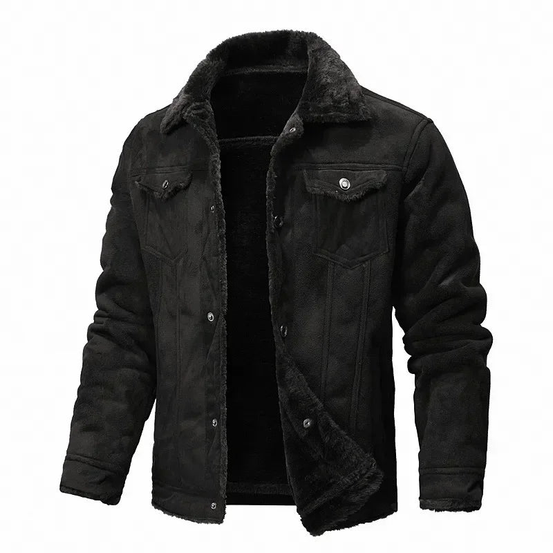 TACTYLON Men’s Winter Suede Leather Jacket – Thick Warm Casual Fashion Coat