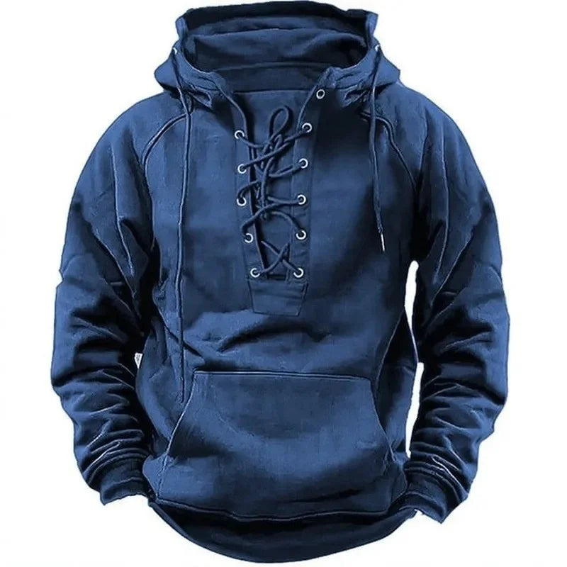 TACTYLON Men’s Hoodie Sweatshirt – Loose Fit Casual Multi-Pocket Leather Patch