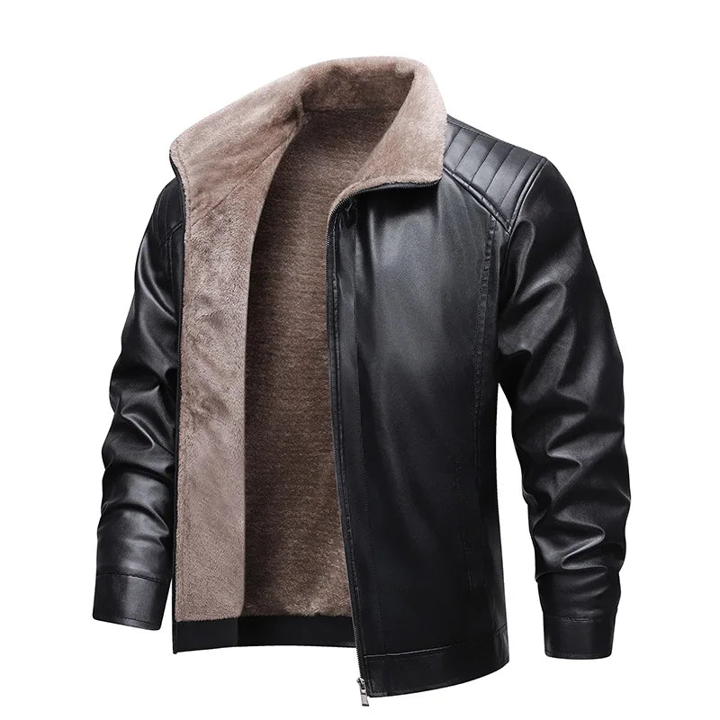 TACTYLON Men’s Thick Fleece Lined Leather Jacket – Casual Business Autumn Winter Coat