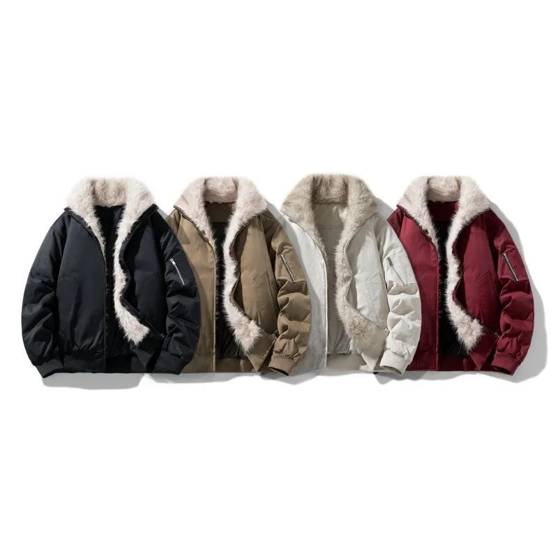 TACTYLON Women’s Thickened Cotton Jacket – Retro American Style Fur Leather Stand Collar Coat