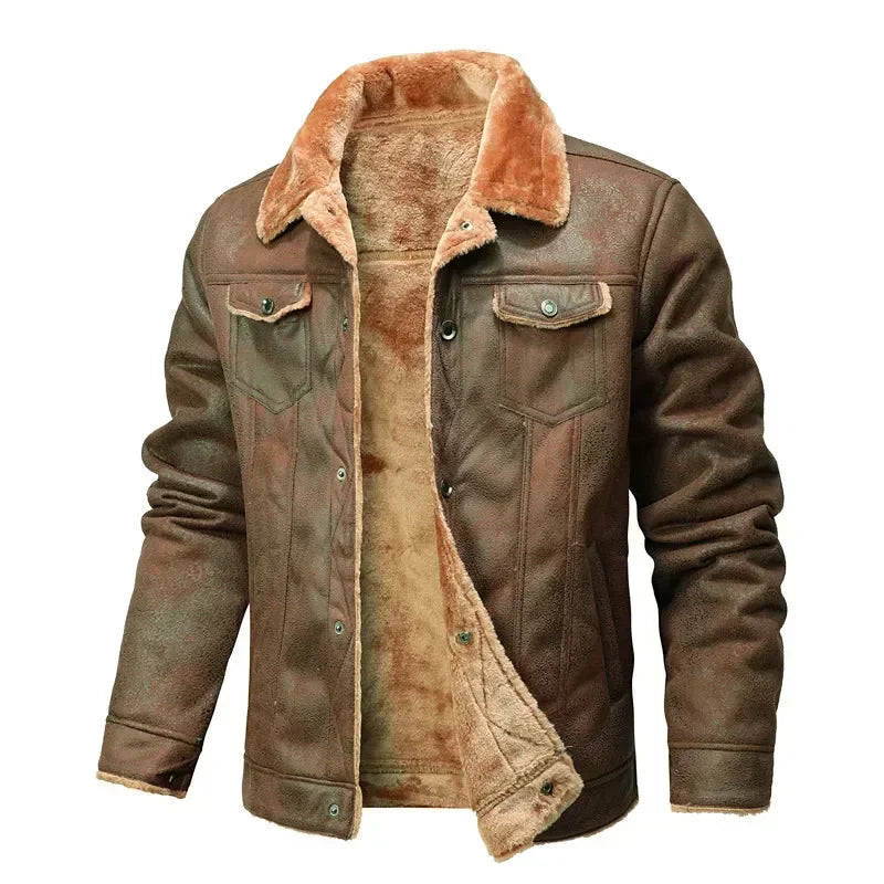 TACTYLON Men’s Winter Suede Leather Jacket – Thick Warm Casual Fashion Coat