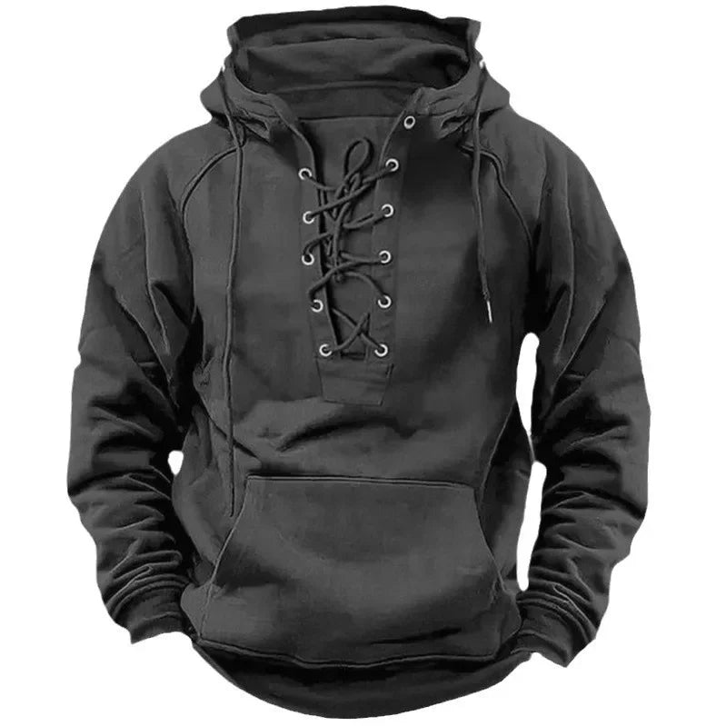 TACTYLON Men’s Hoodie Sweatshirt – Loose Fit Casual Multi-Pocket Leather Patch