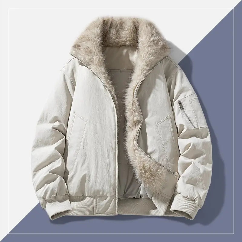 TACTYLON Women’s Thickened Cotton Jacket – Retro American Style Fur Leather Stand Collar Coat