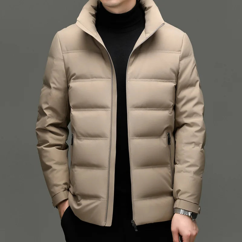 TACTYLON Men’s Warm Down Jacket with Stand Collar – Thick Windproof Zip Winter Coat