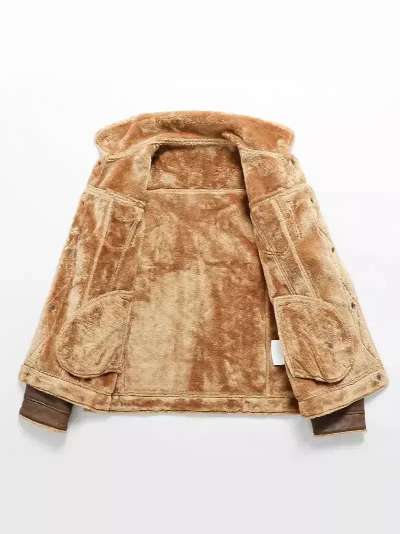 TACTYLON Men’s Winter Suede Leather Jacket – Thick Warm Casual Fashion Coat