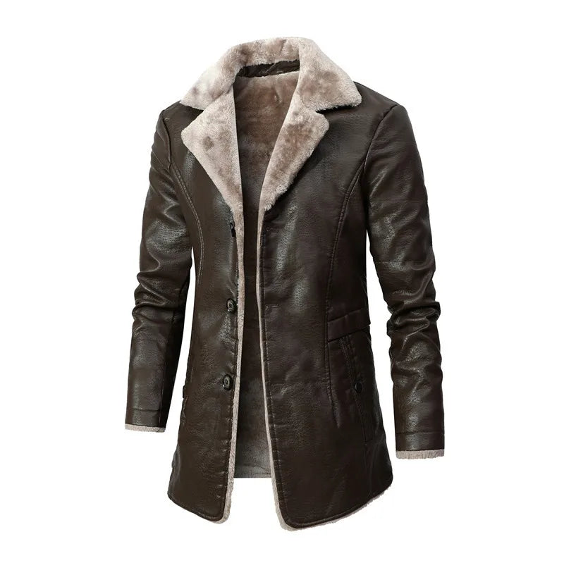 TACTYLON Men’s Winter Leather Jacket – Warm Fleece Lined Wool Thick Motorcycle Streetwear Coat
