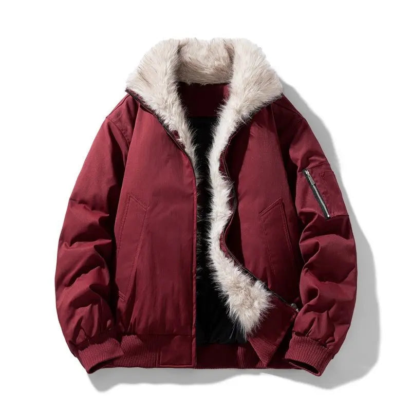 TACTYLON Women’s Thickened Cotton Jacket – Retro American Style Fur Leather Stand Collar Coat