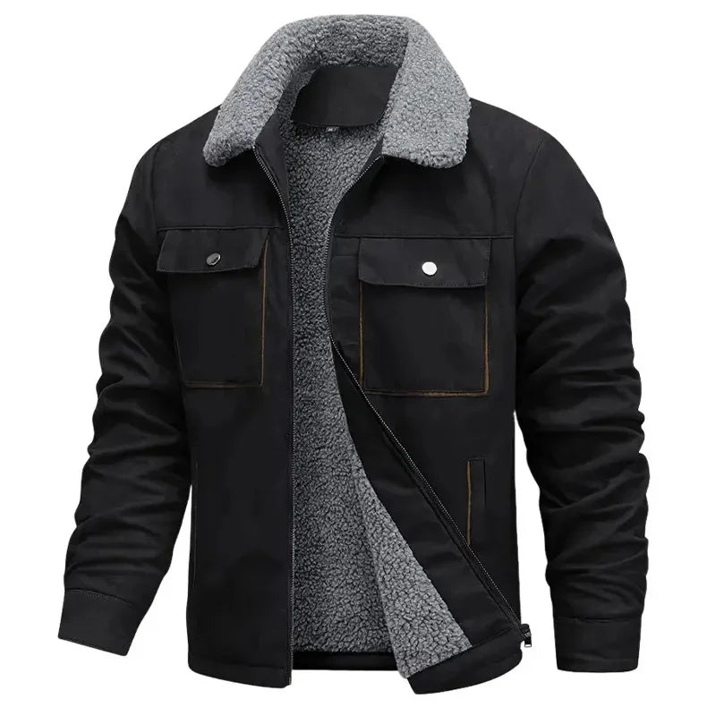 TACTYLON Men’s Winter Suede Jacket – Lamb Fur Lined Warm Casual Cotton Coat