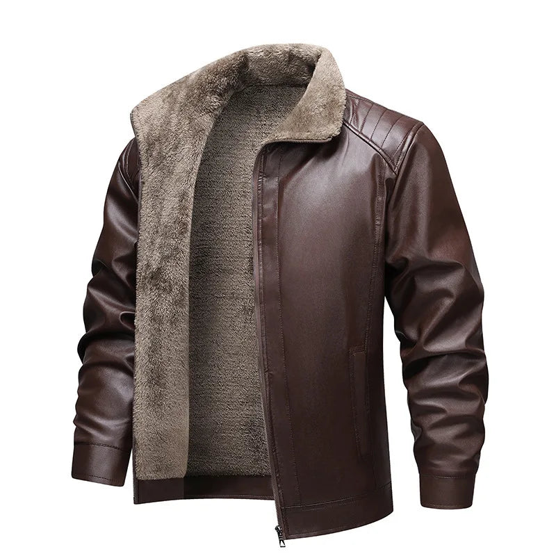 TACTYLON Men’s Thick Fleece Lined Leather Jacket – Casual Business Autumn Winter Coat