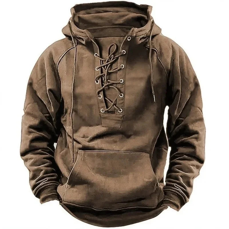 TACTYLON Men’s Hoodie Sweatshirt – Loose Fit Casual Multi-Pocket Leather Patch
