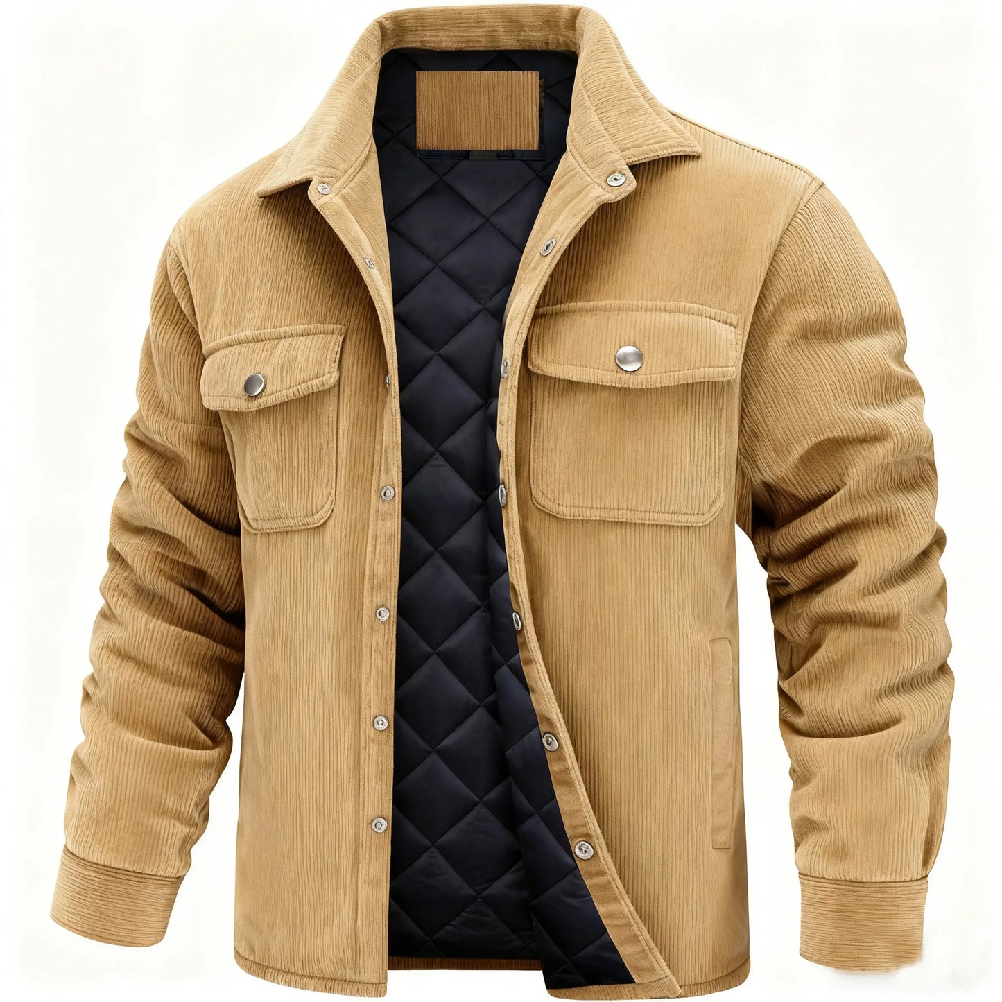 TACTYLON Men’s Corduroy Cotton Padded Jacket – Winter Warm Turn-Down Collar Casual Coat