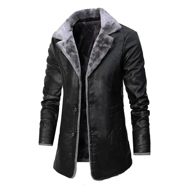 TACTYLON Men’s Winter Leather Jacket – Warm Fleece Lined Wool Thick Motorcycle Streetwear Coat