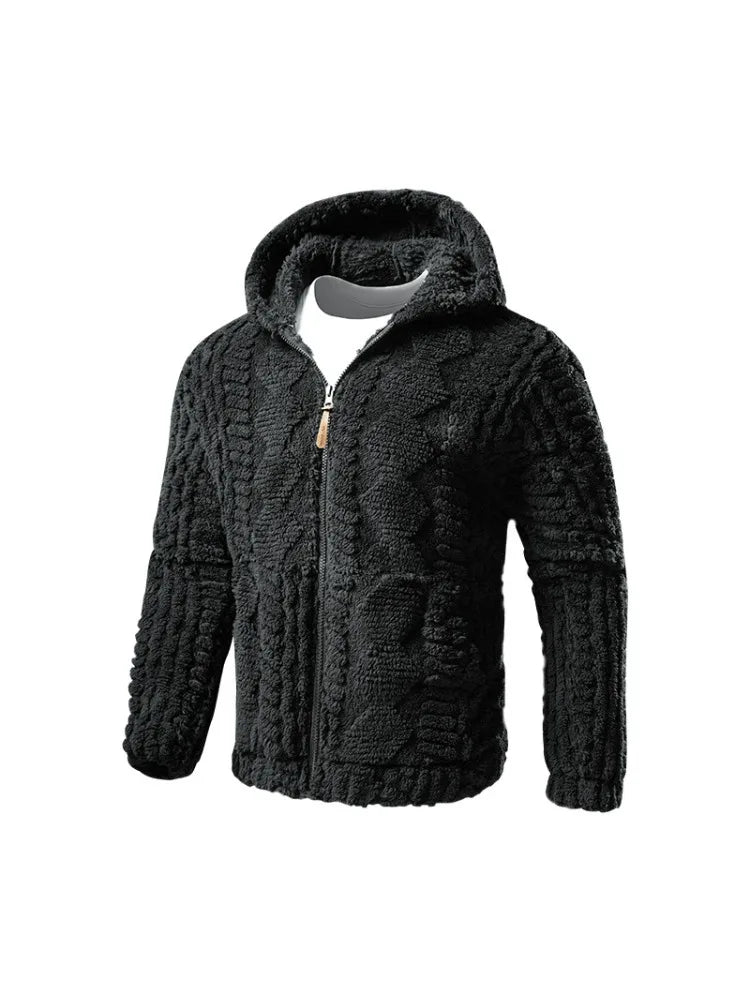 TACTYLON Men’s Winter Wool Hooded Jacket – Warm Plush Zip-Up Casual Streetwear Coat