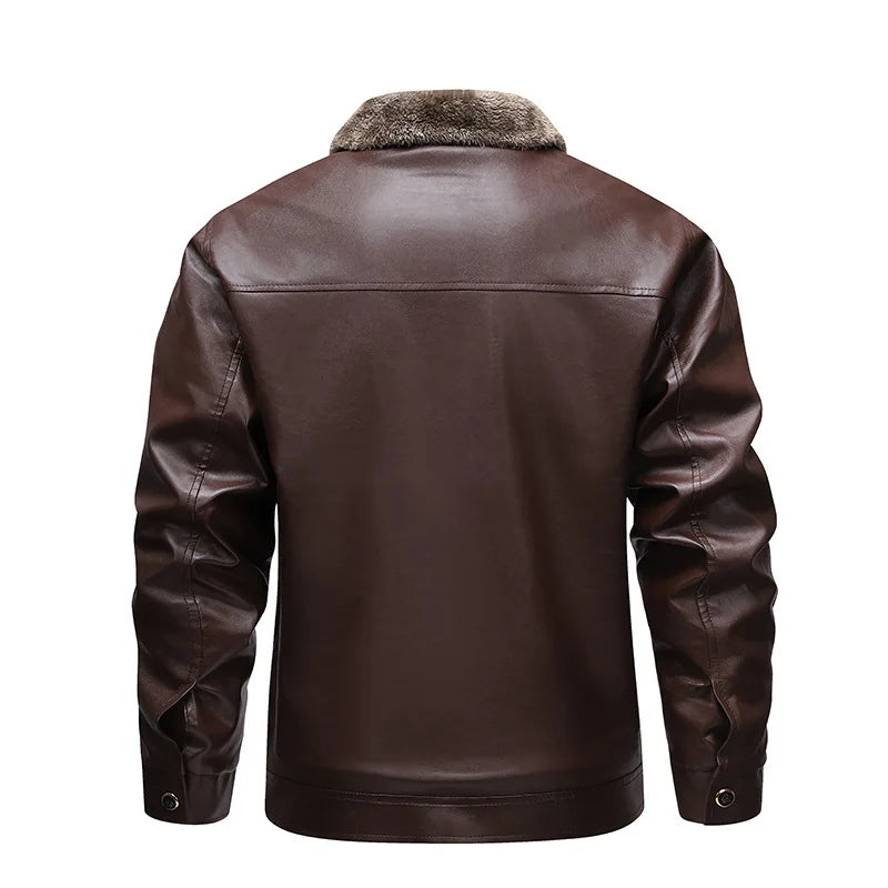 TACTYLON Men’s Thick Fleece Lined Leather Jacket – Casual Business Autumn Winter Coat