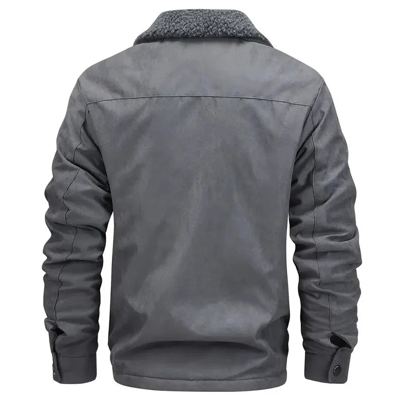 TACTYLON Men’s Winter Suede Jacket – Lamb Fur Lined Warm Casual Cotton Coat
