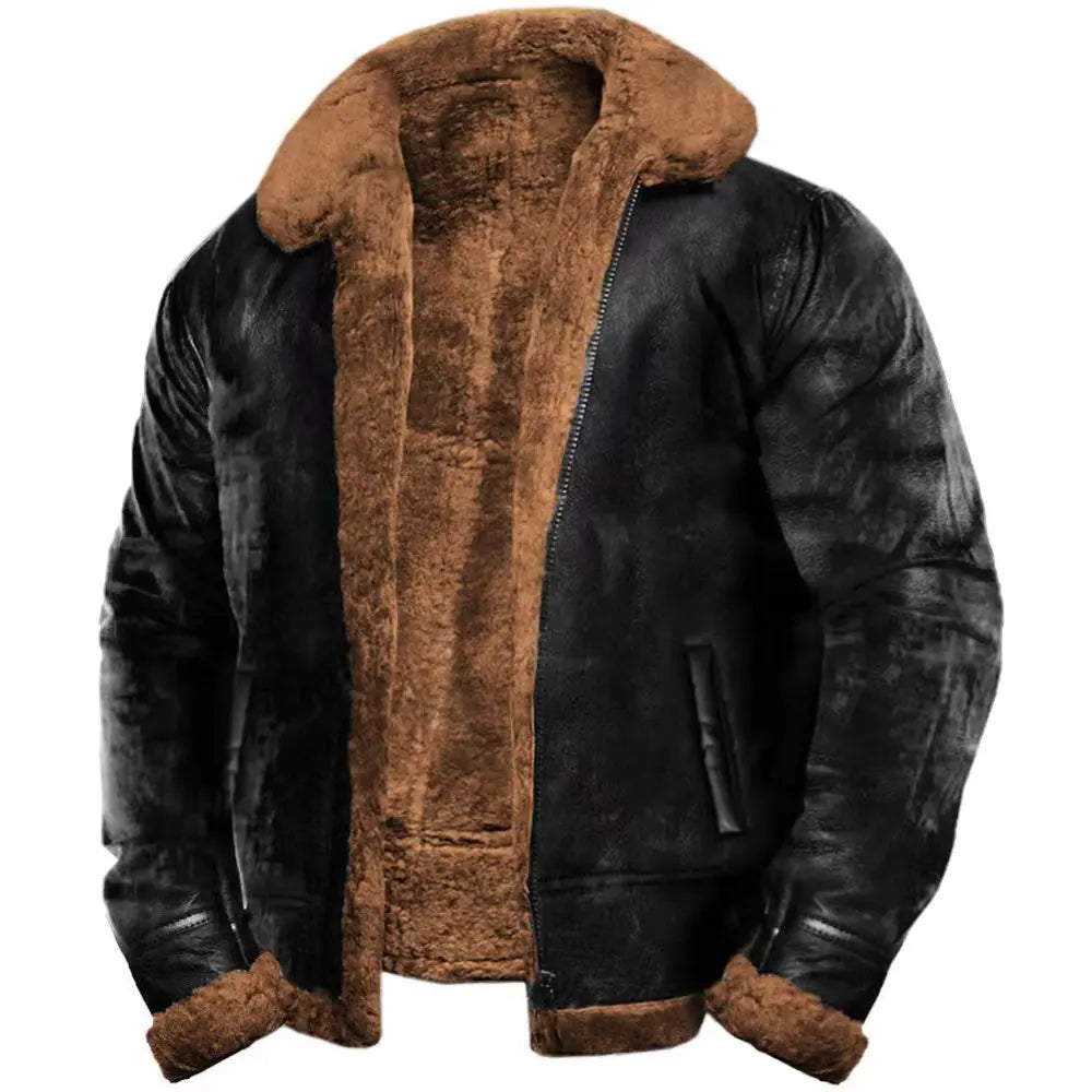 TACTYLON Unisex Faux Fur & Leather Winter Coat – Long Sleeve Elegant British Style Outerwear