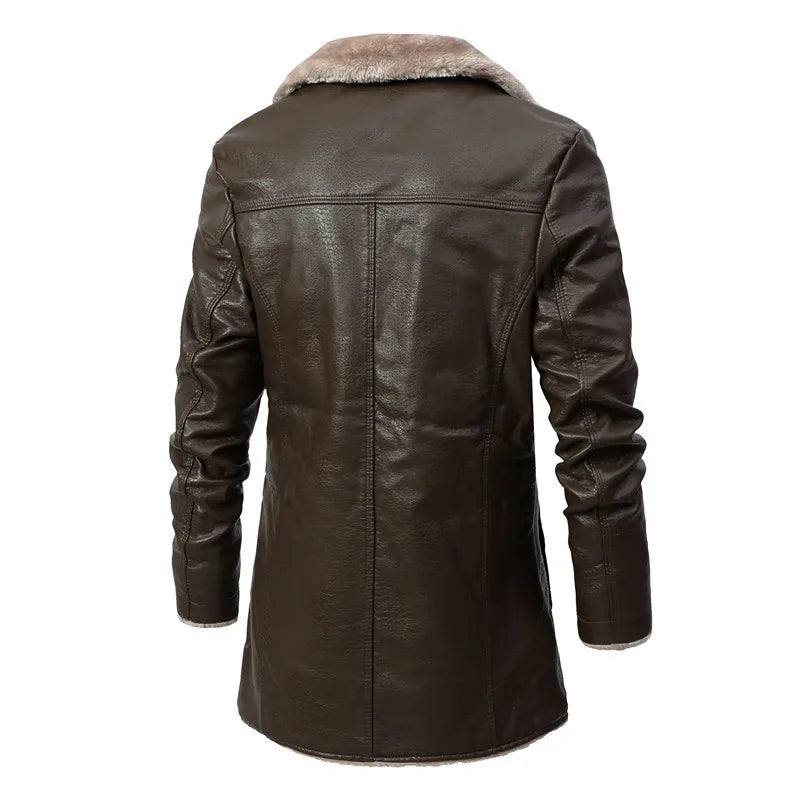 TACTYLON Men’s Winter Leather Jacket – Warm Fleece Lined Wool Thick Motorcycle Streetwear Coat