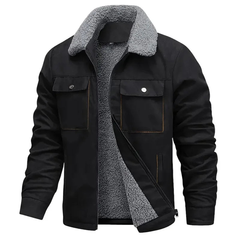 TACTYLON Men’s Winter Suede Jacket – Lamb Fur Lined Warm Casual Cotton Coat