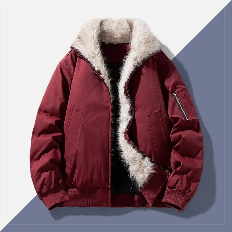 TACTYLON Women’s Thickened Cotton Jacket – Retro American Style Fur Leather Stand Collar Coat