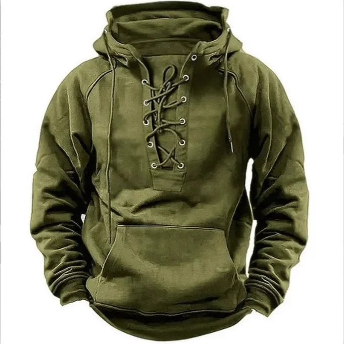 TACTYLON Men’s Hoodie Sweatshirt – Loose Fit Casual Multi-Pocket Leather Patch