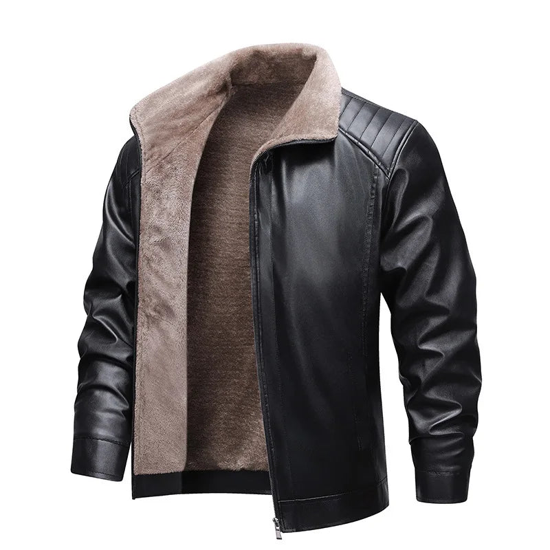 TACTYLON Men’s Thick Fleece Lined Leather Jacket – Casual Business Autumn Winter Coat