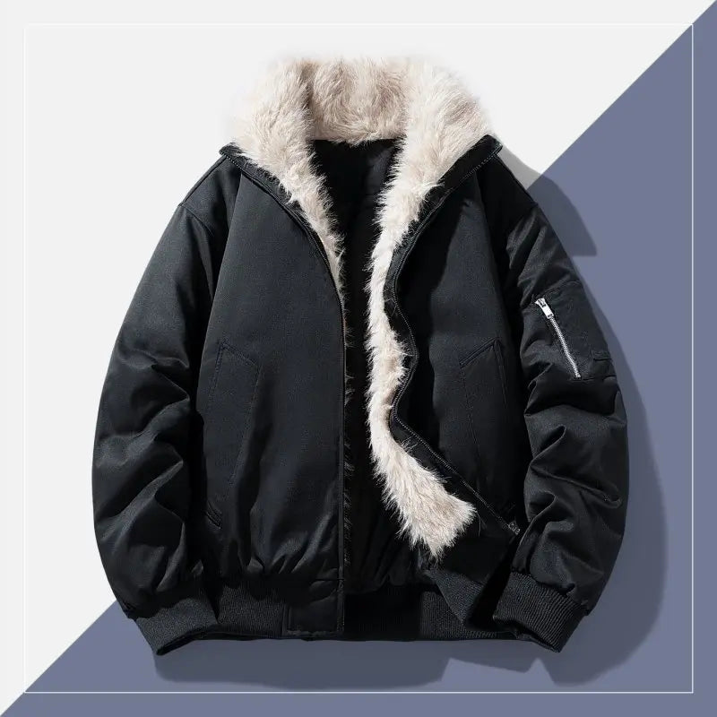 TACTYLON Women’s Thickened Cotton Jacket – Retro American Style Fur Leather Stand Collar Coat