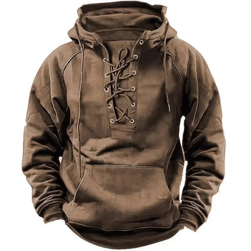 TACTYLON Men’s Hoodie Sweatshirt – Loose Fit Casual Multi-Pocket Leather Patch