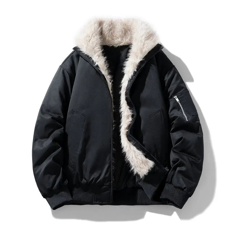 TACTYLON Women’s Thickened Cotton Jacket – Retro American Style Fur Leather Stand Collar Coat
