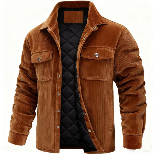 TACTYLON Men’s Corduroy Cotton Padded Jacket – Winter Warm Turn-Down Collar Casual Coat