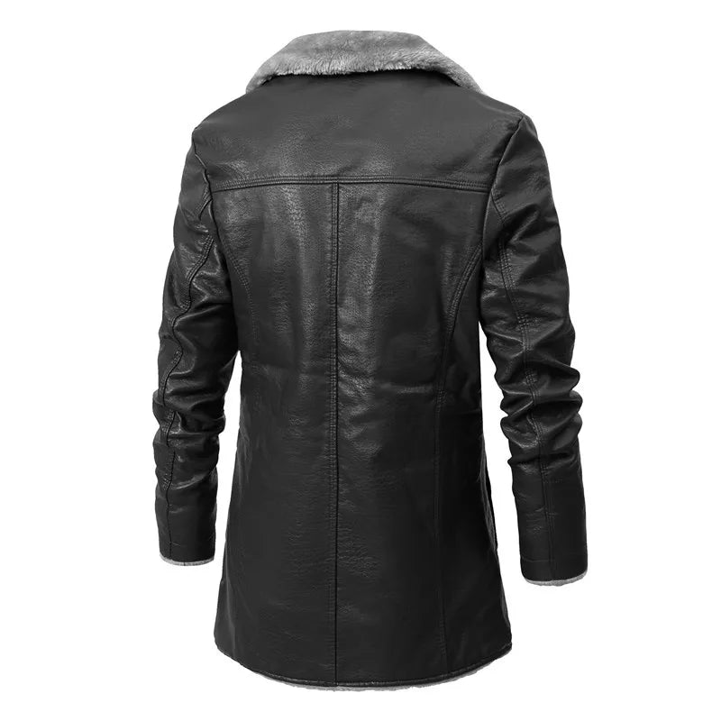 TACTYLON Men’s Winter Leather Jacket – Warm Fleece Lined Wool Thick Motorcycle Streetwear Coat