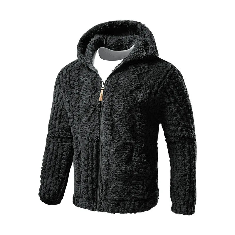 TACTYLON Men’s Winter Wool Hooded Jacket – Warm Plush Zip-Up Casual Streetwear Coat