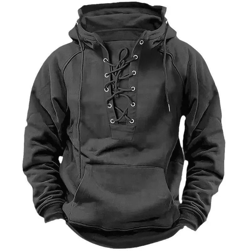 TACTYLON Men’s Hoodie Sweatshirt – Loose Fit Casual Multi-Pocket Leather Patch